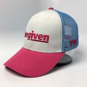 Forgiven Trucker hat in White Pink and Blue